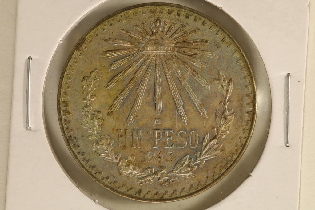 1943-M MEXICO SILVER CAP & RAYS PESO .3857 OZ. ASW (1 of 2)
