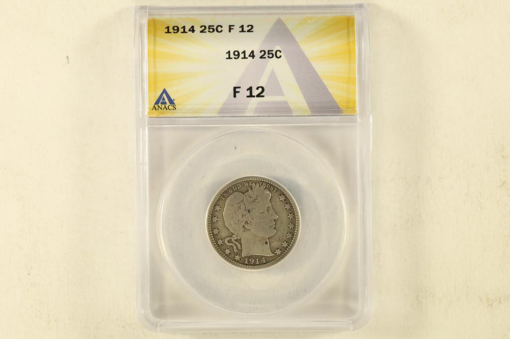 1914 SILVER BARBER QUARTER ANACS F12 (1 of 2)