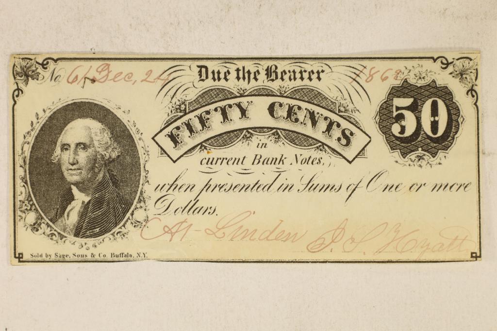 1862 50 CENT BANK NOTE HAND SIGNED AND NUMBERED (1 of 2)
