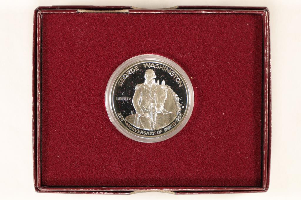 1982-S GEORGE WASHINGTON COMMEMORATIVE SILVER: HALF DOLLAR, PROOF, ORIGINAL US MINT PACKAGING WITH CERTIFICATE