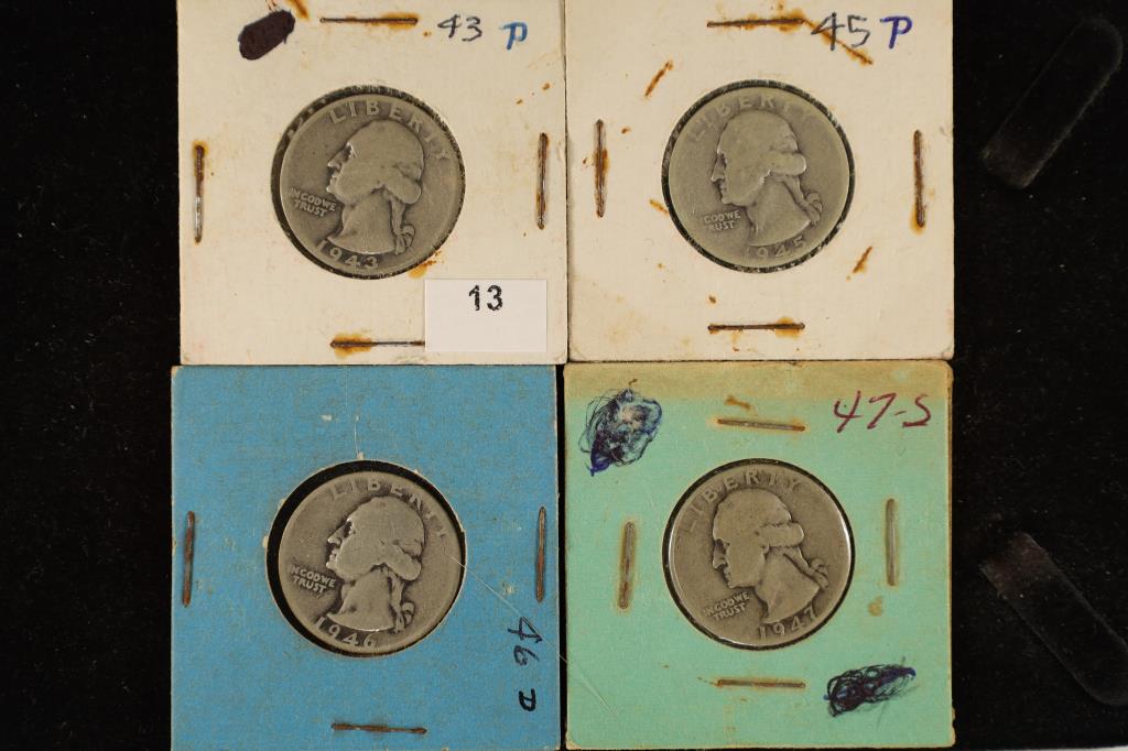 1943-P, 1945-P, 1946-D & 1947-S WASHINGTON SILVER: QUARTERS