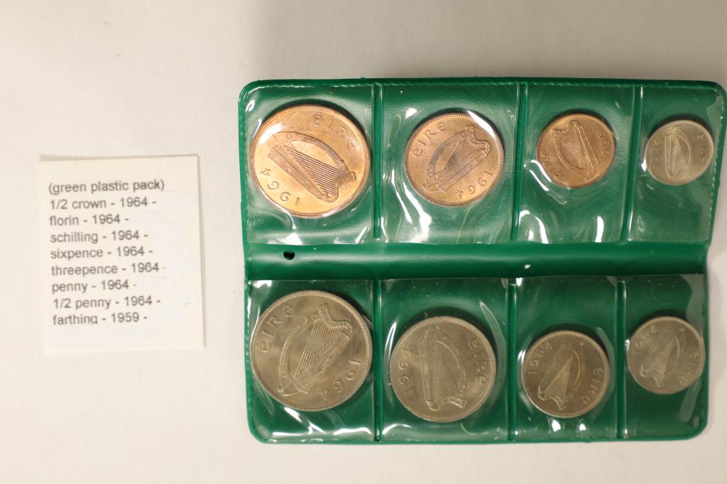 IRELAND 8 COIN UNC SET IN GREEN FOLIO. COINS (1 of 2)
