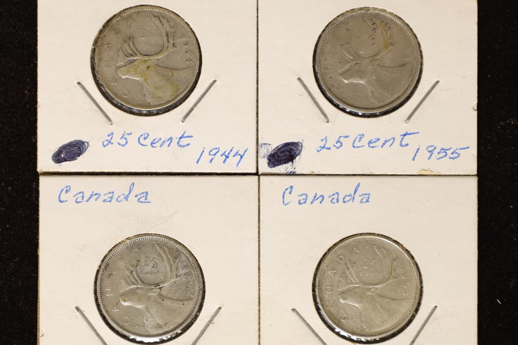 1944, 1955, 1962 & 1963 CANADA SILVER QUARTERS (1 of 2)