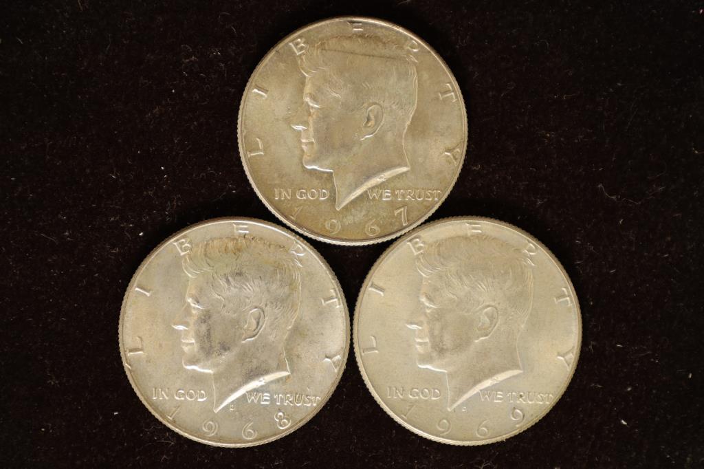40% SILVER 1967, 1968-D & 1969-D JFK HALVES (UNC) (1 of 2)