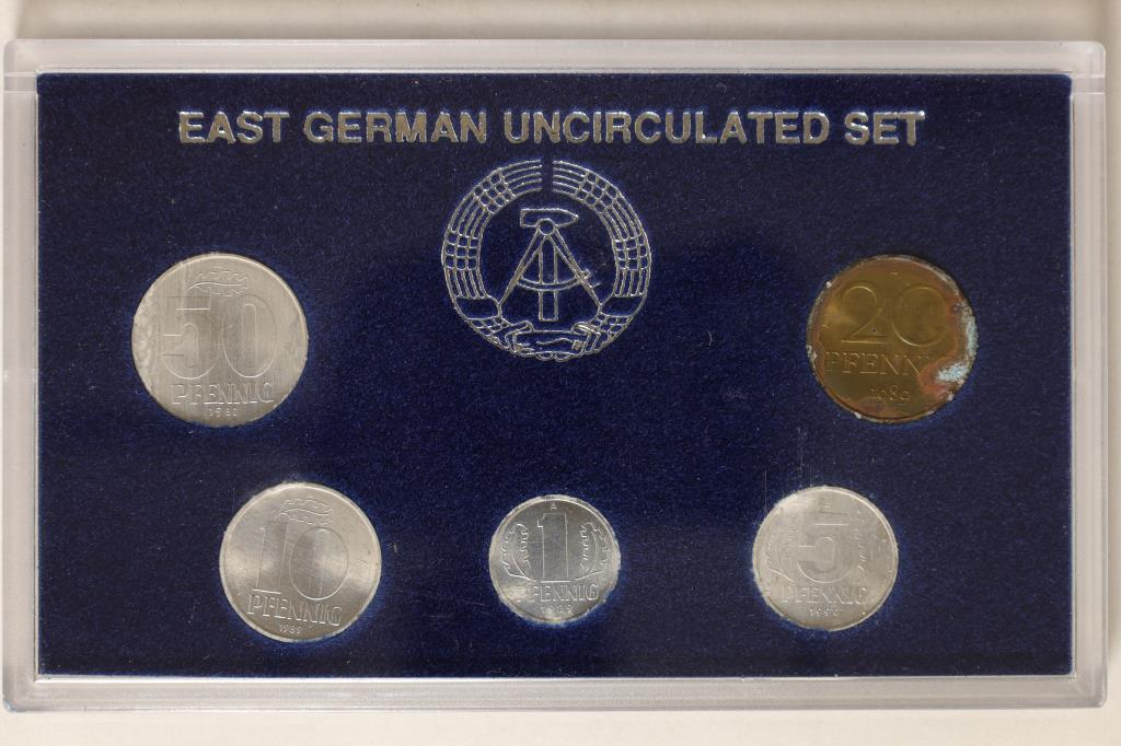 EAST GERMAN 5 COIN UNC SET.  DATES RANGE FROM (1 of 2)