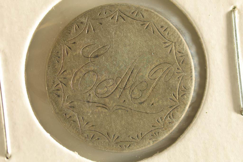 LOVE TOKEN ON SILVER SEATED LIBERTY DIME "EAJ" (1 of 2)