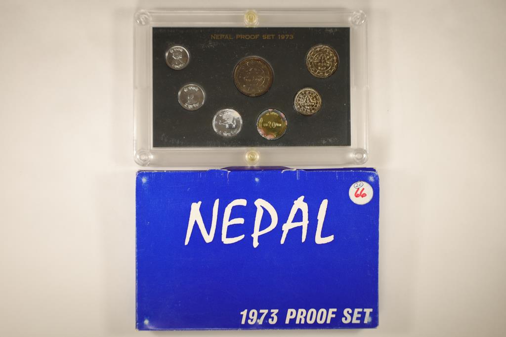 1973 NEPAL 7 COIN PROOF SET IN ORGINAL MINT: PACKAGING. SOME VERDIGRIS.