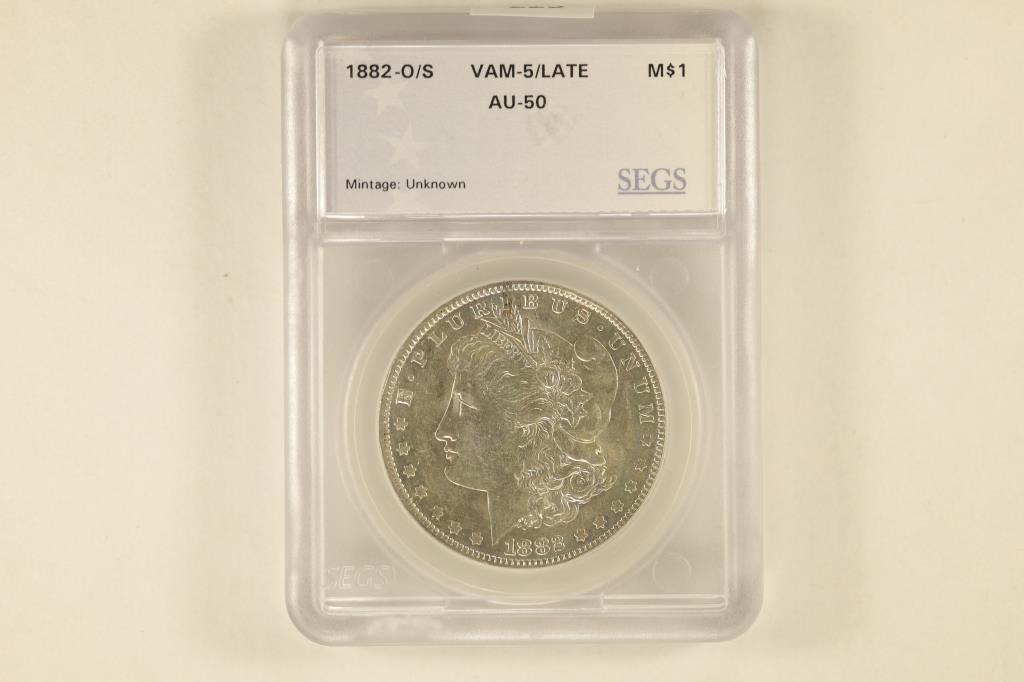 1882-O/S MORGAN SILVER DOLLAR VAM5/LATE AU50 (1 of 2)