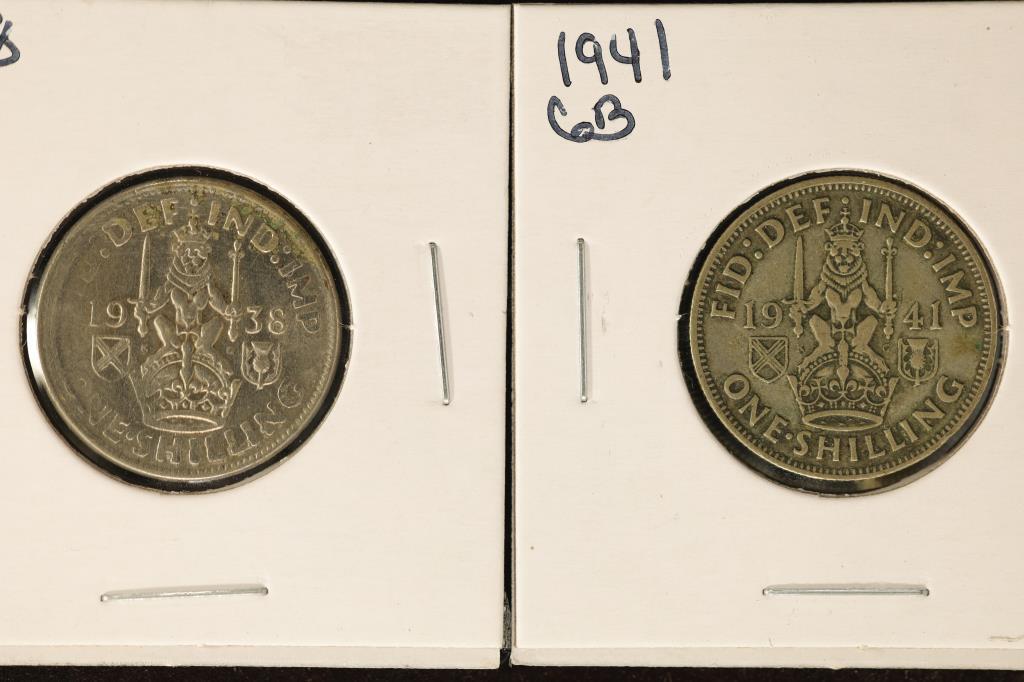 1938 & 1941 GREAT BRITIAN SILVER ONE SHILLINGS (1 of 2)