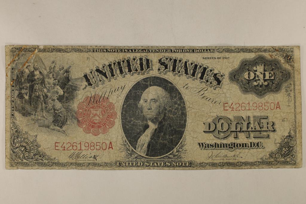 1917 US LARGE SIZE $1 "SAW HORSE" NOTE RED SEAL (1 of 2)