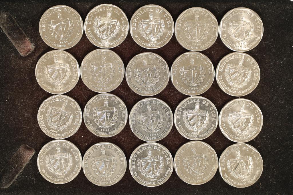 20 CUBA 25 CENTAVO COINS BRILLIANT UNC (1994-2006) (1 of 2)