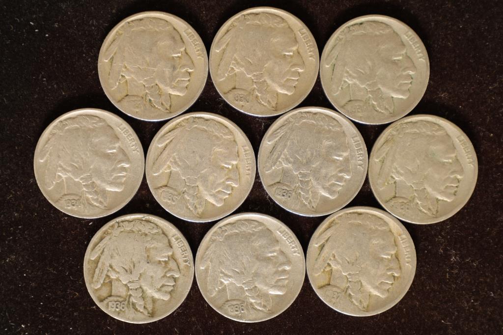 10 ASSORTED 1-1927 & 9-1930'S  FULL DATE BUFFALO (1 of 2)