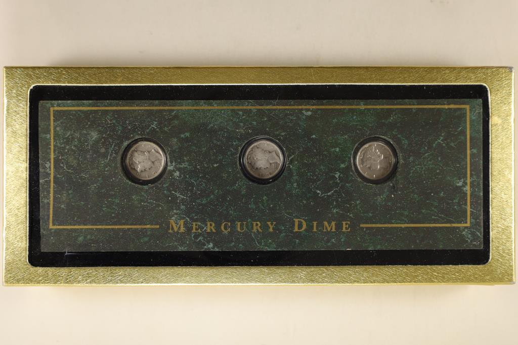 1941, 1942-D & 1945-S SILVER MERCURY DIMES IN: DISPLAY SLAB FROM THE FRANKLIN MINT