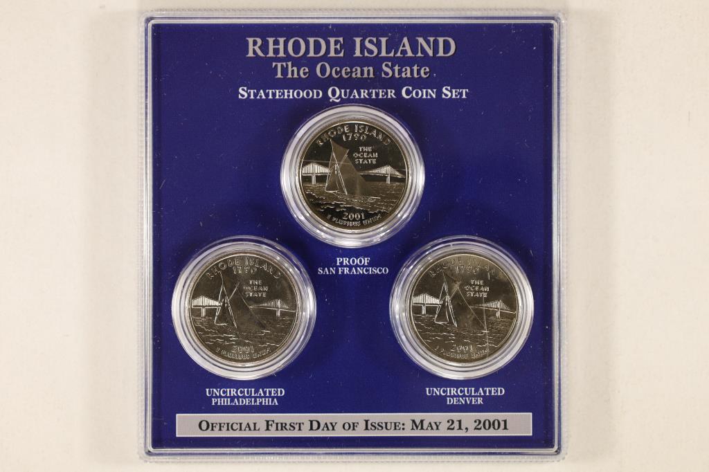 2001 RHODE ISLAND STATE QUARTER SET IN PLASTIC (1 of 2)