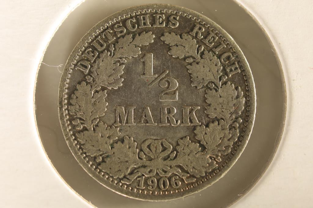 1906-A GERMAN SILVER 1/2 MARK .0802 OZ. ASW (1 of 2)