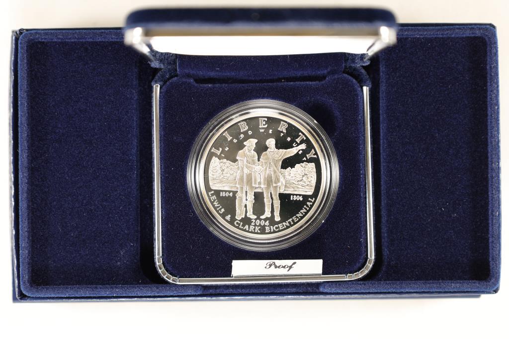 2004-P US PROOF SILVER $1 "LEWIS & CLARK": IN ORIGINAL US MINT PACKAGING WITH CERT.