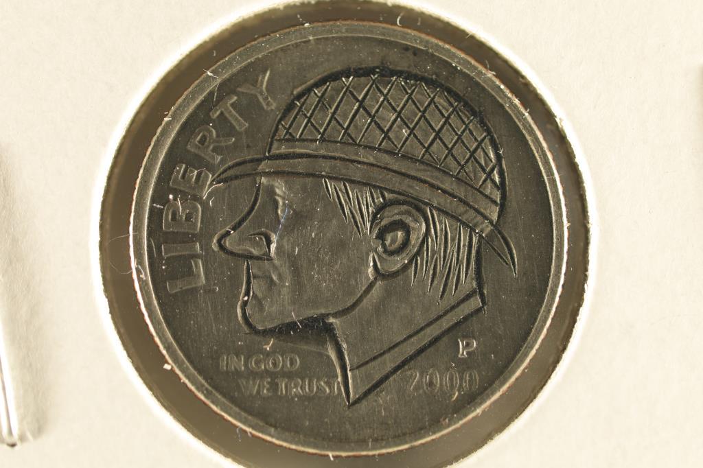 HOBO DIME ON A 2000-P ROOSEVELT DIME BRILLIANT UNC: NEAT PIECE HAND ENGRAVED, USUALLY DO NOT SEE DIMES DONE UP