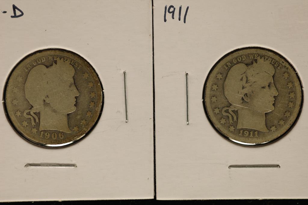 1906-D & 1911 SILVER BARBER QUARTERS (1 of 2)