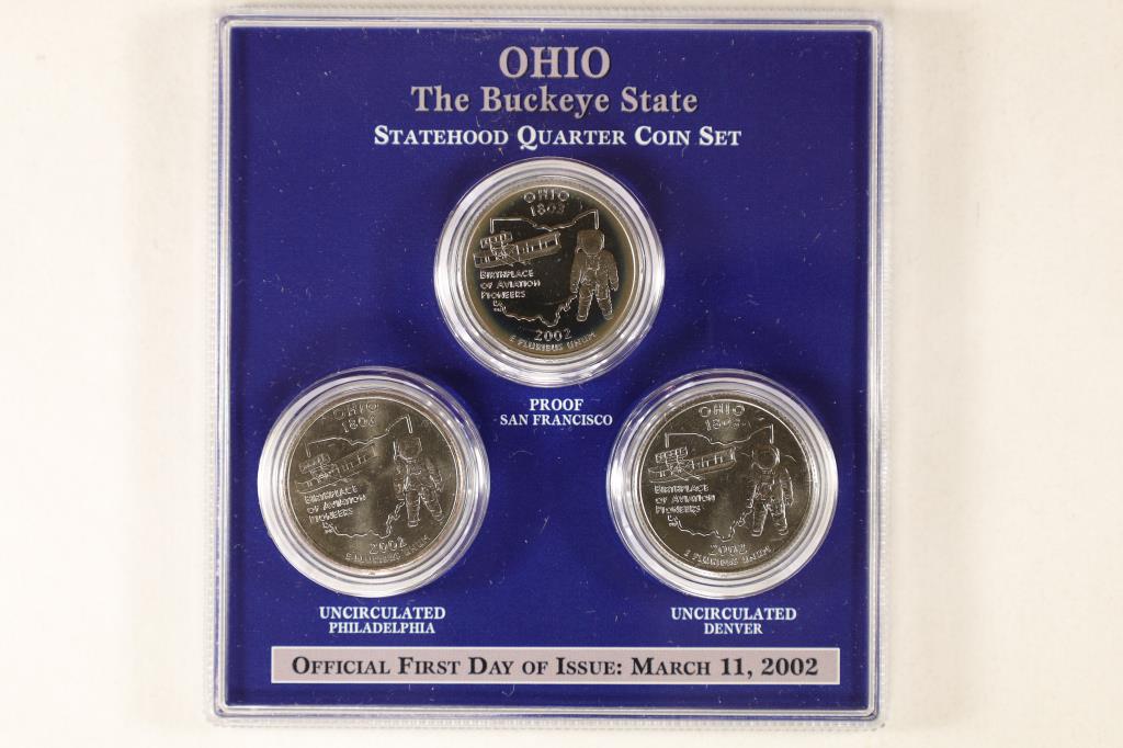 2002 OHIO 3 COIN QUARTER SET IN HARD PLASTIC CASE (1 of 2)