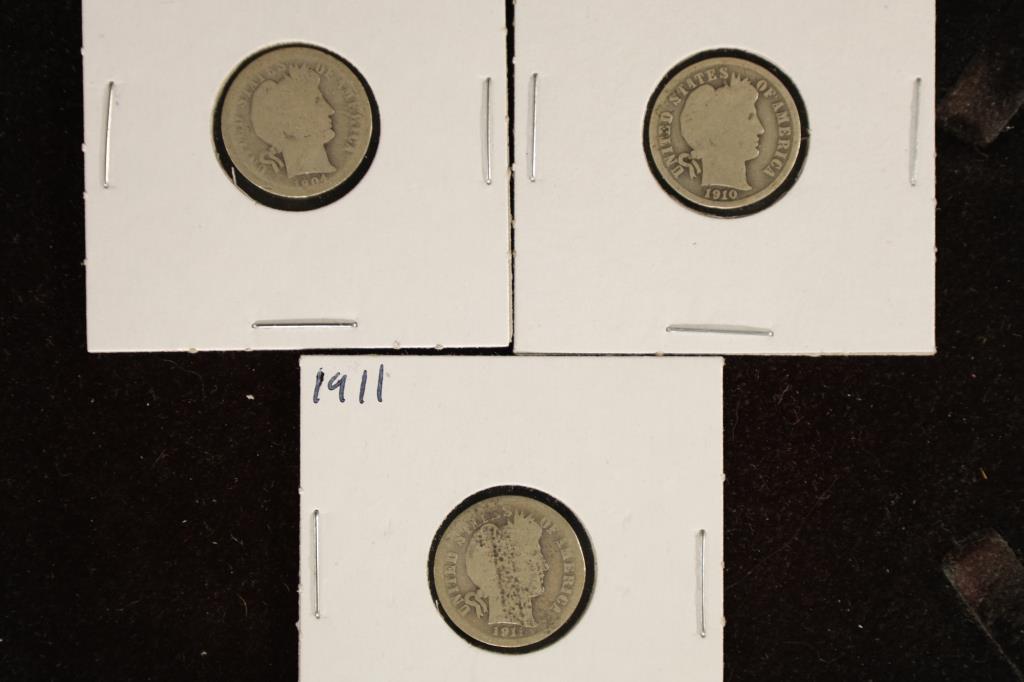 1904, 1910 AND 1911 BARBER SILVER DIMES (1 of 2)
