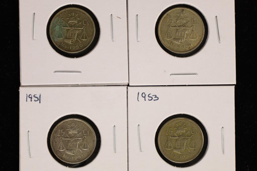 2-1950, 1951 & 1953 MEXICO SILVER 25 CENTAVO (1 of 2)