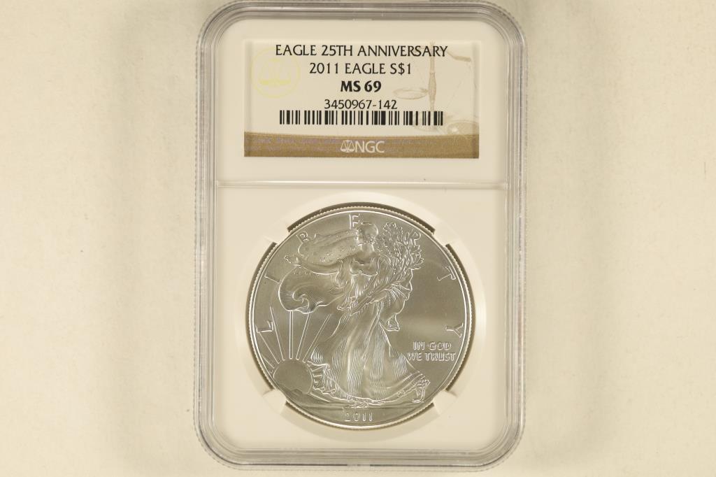 2011 AMERICAN SILVER EAGLE NGC MS69 25TH ANNIV. (1 of 2)