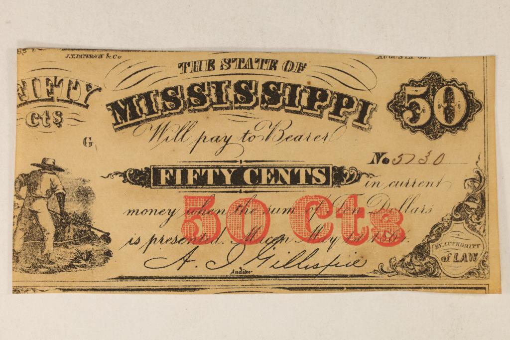 PARTIAL 1864 STATE OF MISSISSIPPI 50 CENT (1 of 2)
