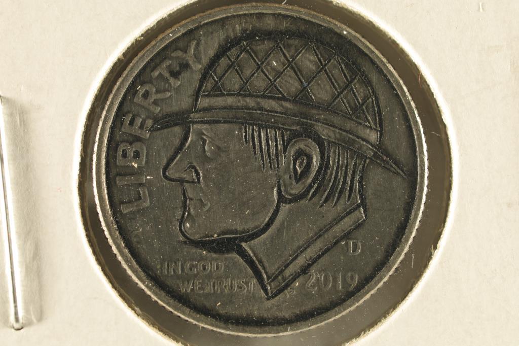 HOBO DIME ON A 2019-D ROOSEVELT DIME BRILLIANT UNC: NEAT PIECE HAND ENGRAVED, USUALLY DO NOT SEE DIMES DONE UP