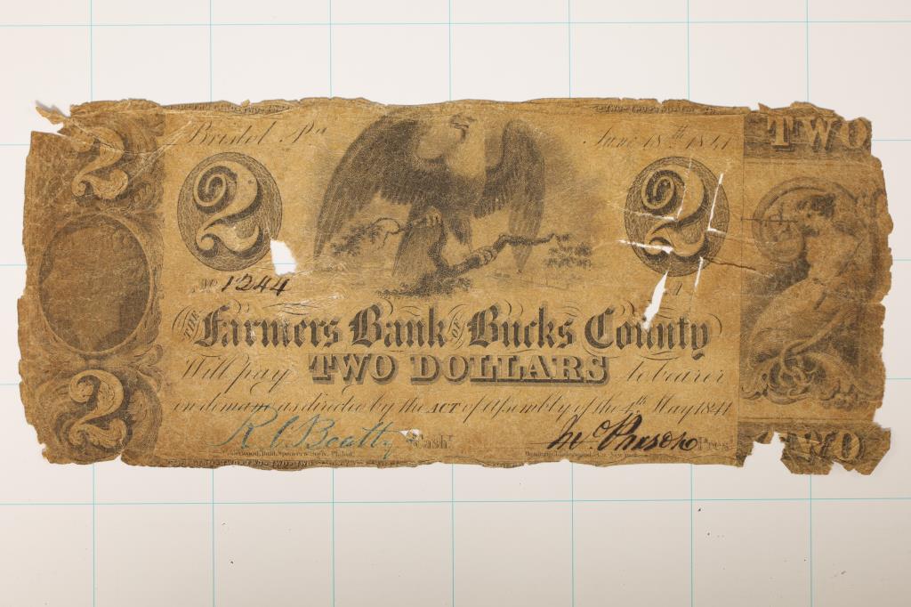 1841 FARMERS BANK OF BUCK COUNTY $2 OBSOLETE (1 of 2)
