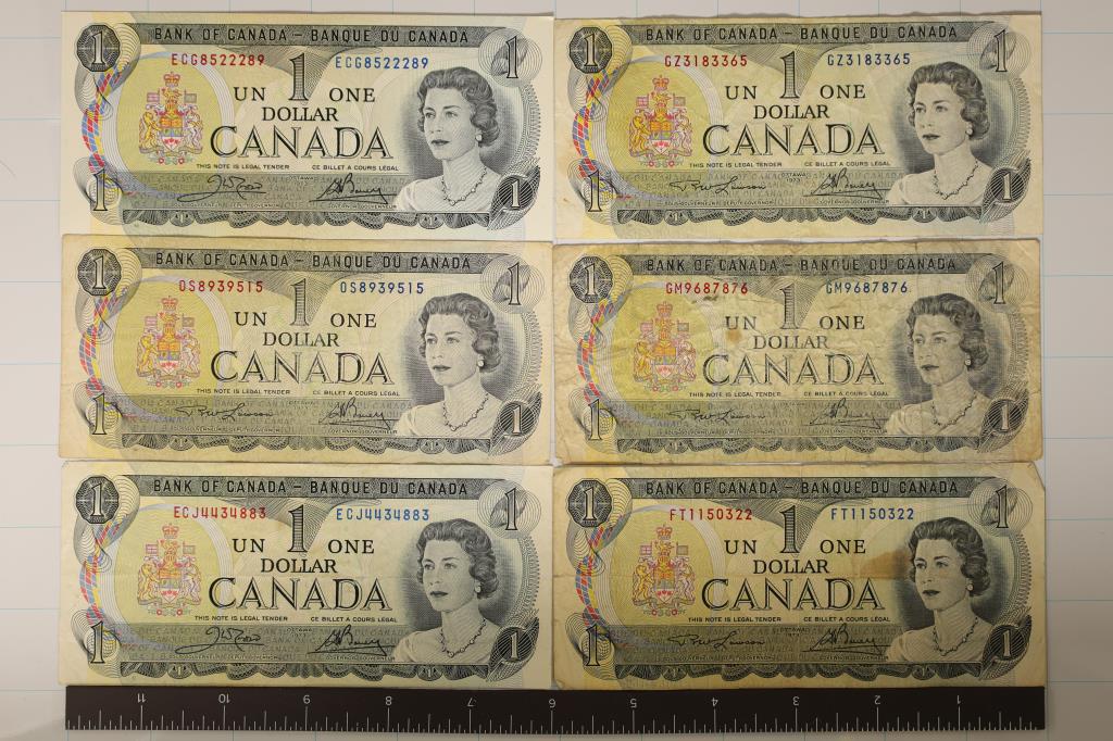 6-1973 CANADA $1 BILLS, ONE IS CRISP UNC (1 of 2)