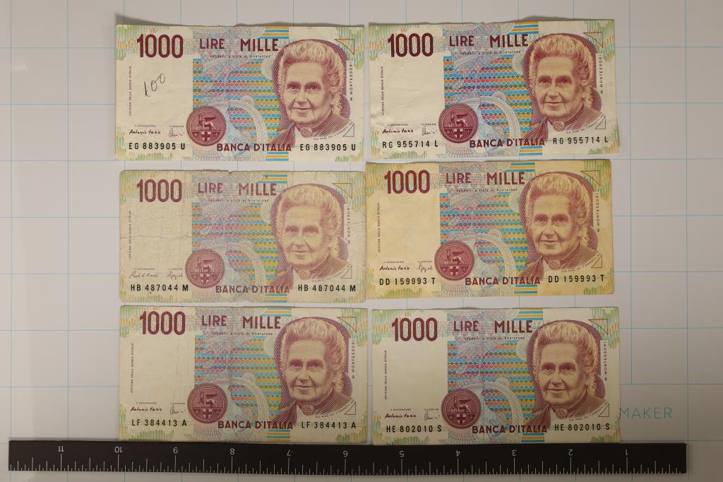6-1980 ITLAY 1000 LIRE BILLS. 1 HAS WRITING ON OBV (1 of 2)