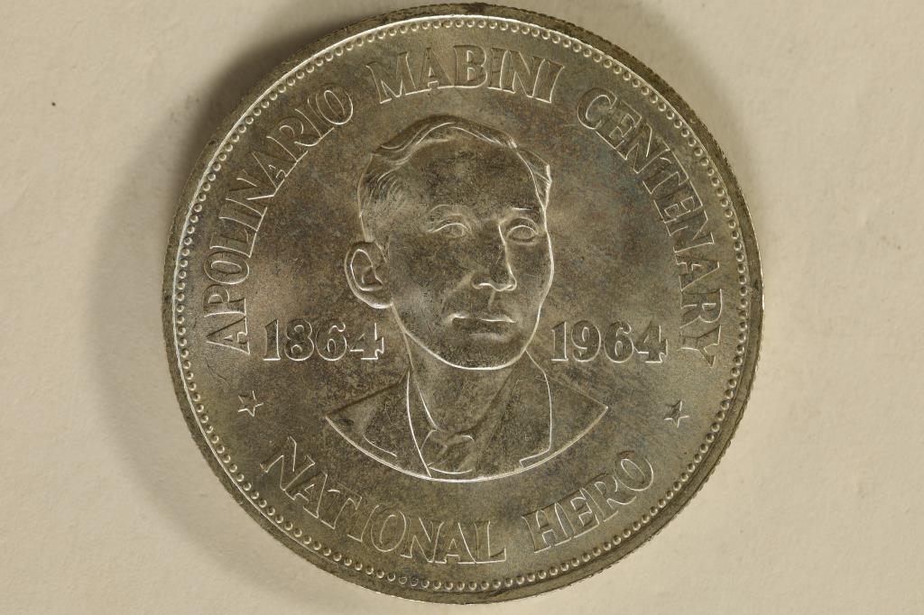 1964 PHILIPPINES SILVER 1 PESO UNC .7523 OZ. ASW (1 of 2)
