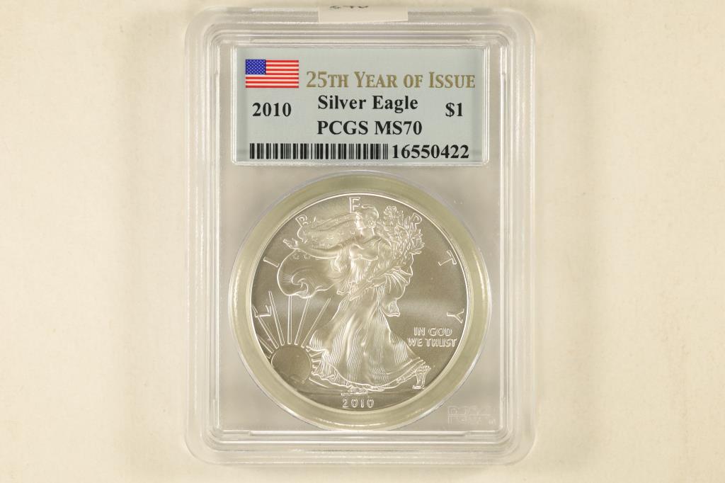2010 AMERICAN SILVER EAGLE PCGS MS70 25TH YEAR OF (1 of 2)