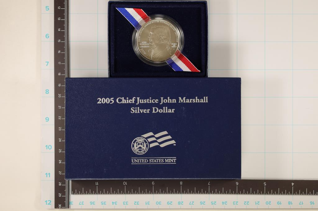 2005-P US UNC SILVER DOLLAR "CHIEF JUSTICE: JOHN MARSHALL" IN ORIGINAL US MINT PACKAGING WITH CERT