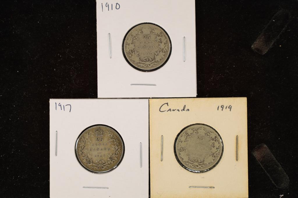 1910, 1917 & 1919 CANADA SILVER 25 CENT COINS (1 of 2)