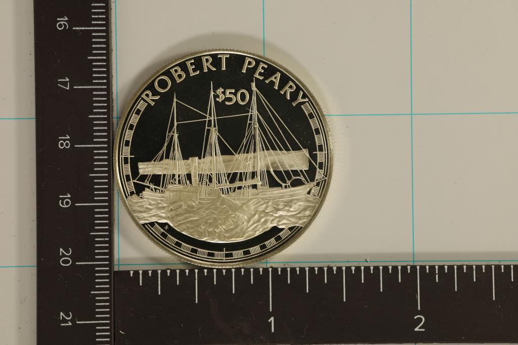 1988 COOK ISLAND PF $50 "ROBERT PEARY" .6187: OZ. ASW