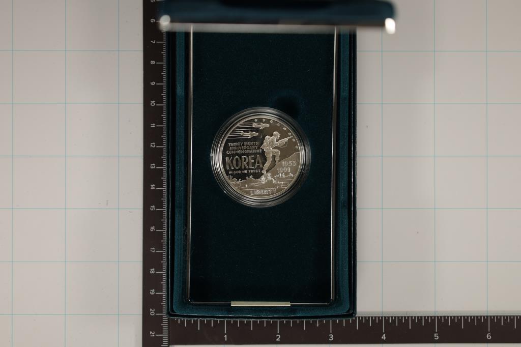 1991-P US PROOF SILVER $1 "KOREAN WAR MEMORIAL": IN ORIGINAL US MINT PACKAGING WITH CERT