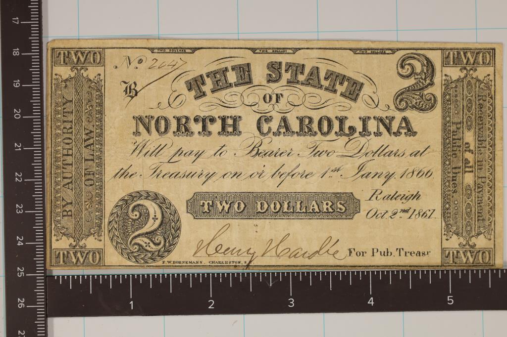 1861 NORTH CAROLINA $2 OBSOLETE BANK NOTE (1 of 2)