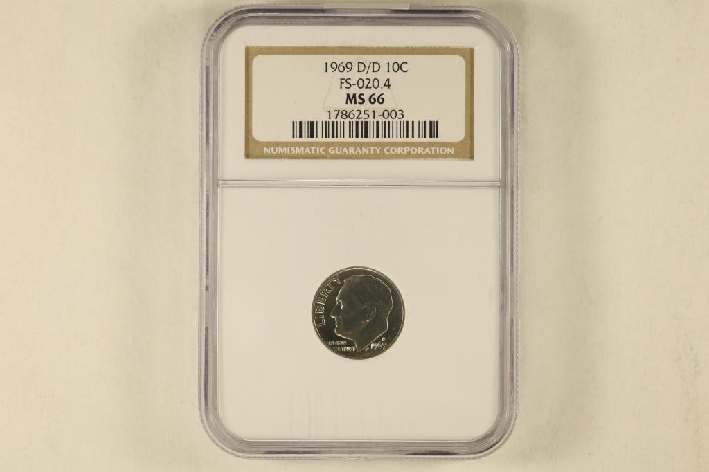 1969-D/D ROOSEVELT DIME NGC MS66 FS-020.4 (1 of 2)