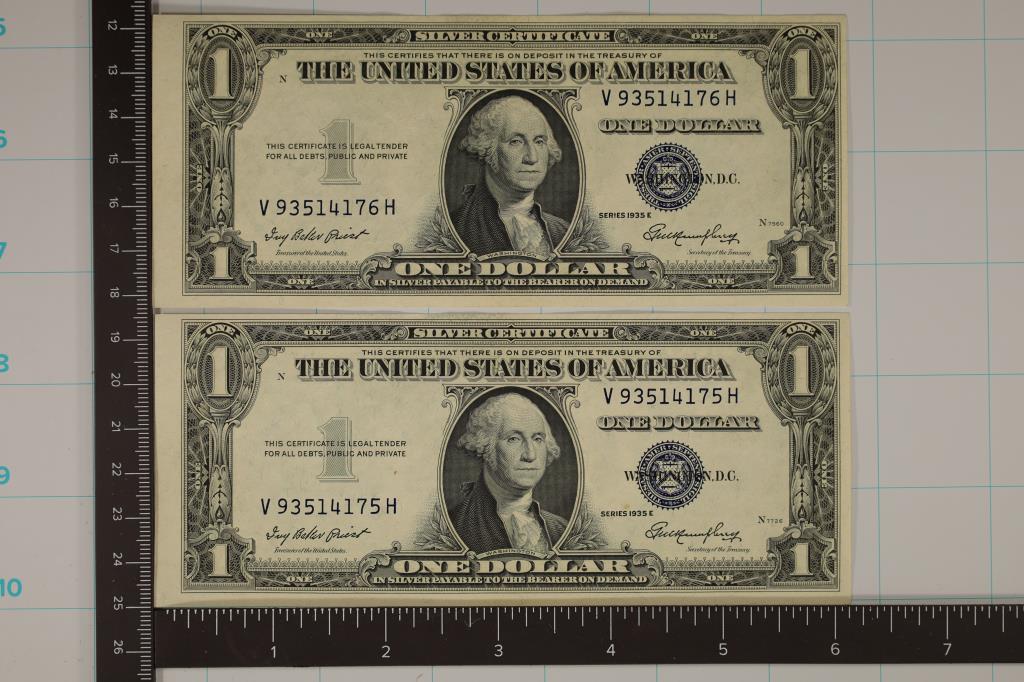 2-1935-E US $1 SILVER CERTS. CU WITH CONSECUTIVE (1 of 2)