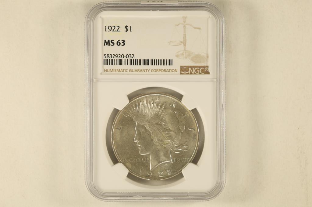 1922 PEACE SILVER DOLLAR NGC MS63 (1 of 2)