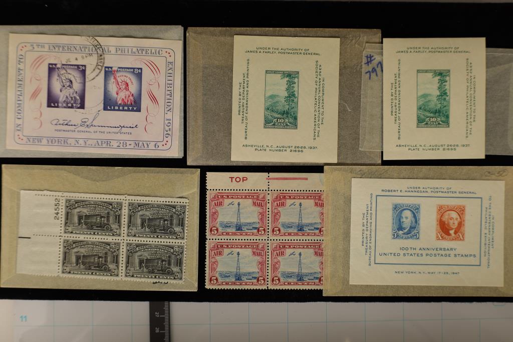 LOT OF UNCANCELLED US STAMPS: 4-FIVE CENT AIRMAIL, (1 of 2)