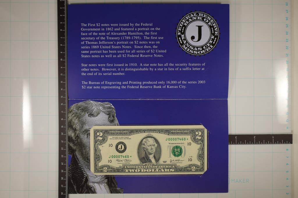 KANSAS CITY 2003 US $2 FRN STAR NOTE LOW SERIAL # (1 of 4)