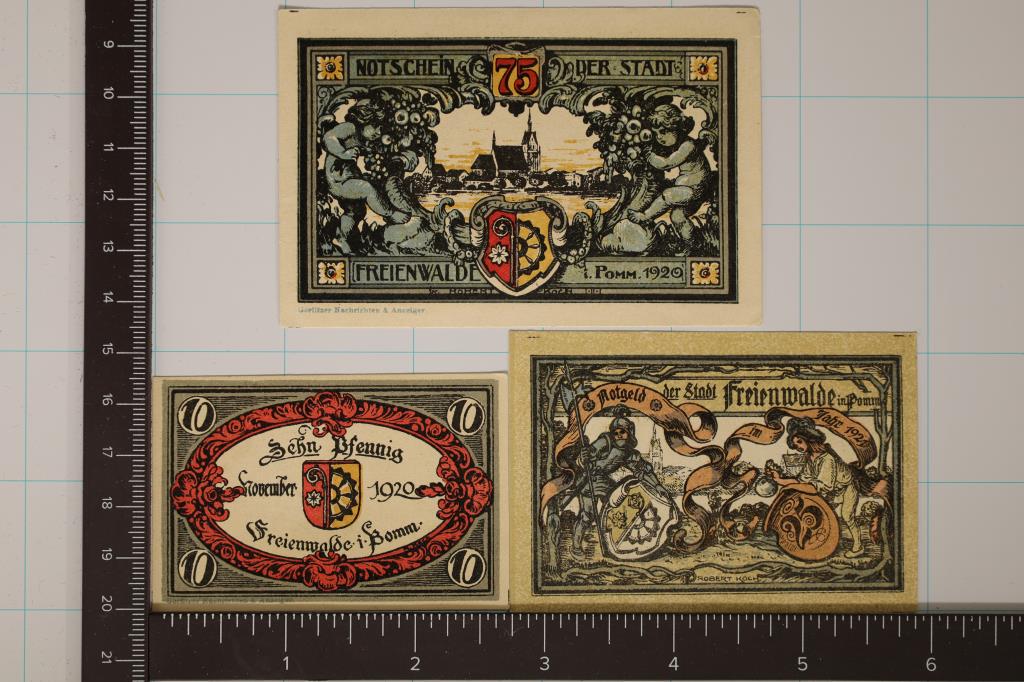 3- 1920 GERMAN FREIENWALDE NOTGELDS (CRISP UNC) (1 of 2)
