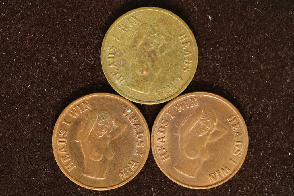 3-1" ADULT THEMED METAL FLIPPER TOKENS: HEADS (1 of 2)