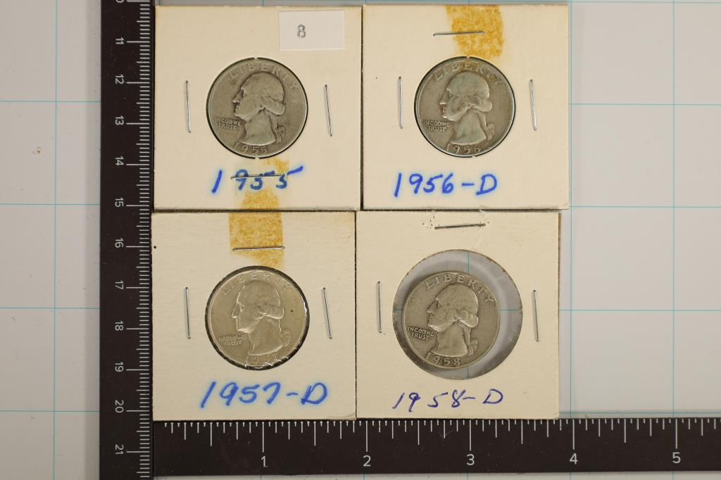 1955, 56-D, 57-D&1958-D WASHINGTON SILVER: QUARTERS WATCH FOR OUR NEXT AUCTION ON (MONDAY JUNE 12TH, 2023) AT 7PM EDT. THANKS FOR YOUR BUSINESS