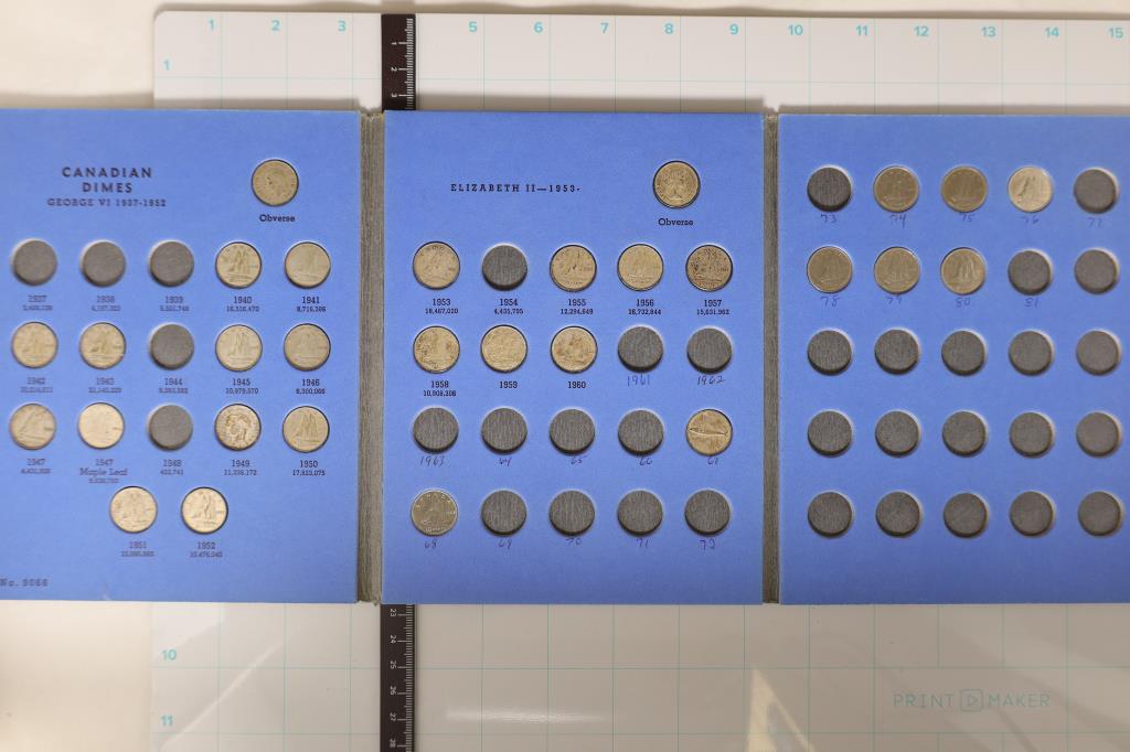 PARTIAL SET OF 1937 UP CANADA SILVER DIMES, 23 (1 of 5)