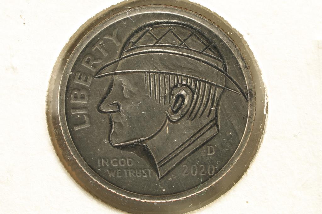 HOBO DIME ON A 2020-D ROOSEVELT DIME BRILLIANT UNC: NEAT PIECE HAND ENGRAVED, USUALLY DO NOT SEE DIMES DONE UP