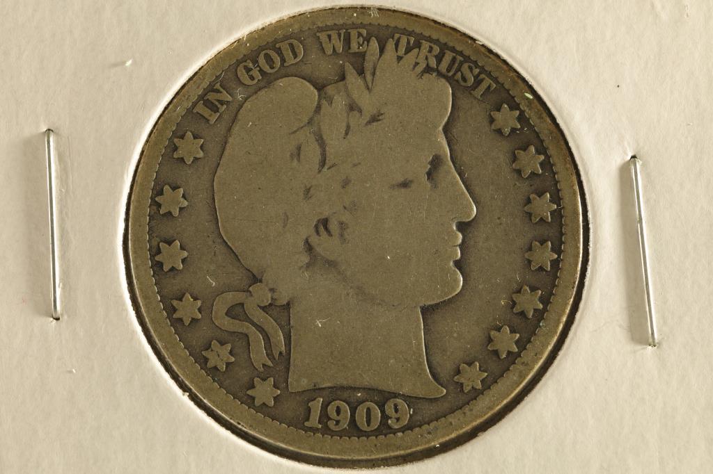 1909 SILVER BARBER HALF DOLLAR VERY GOOD (1 of 2)