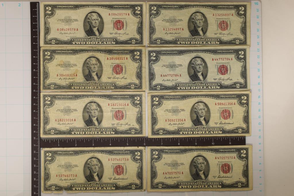 5-1953 & 3-1953A US $2 RED SEAL NOTES 8 BILLS (1 of 2)